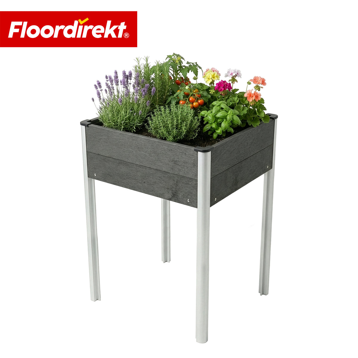 WPC-verhoogde plantenbak | Salina | Antraciet | Plantenbak op poten 60 x 50 x 90 cm | Weerbestendig & onderhoudsvriendelijk