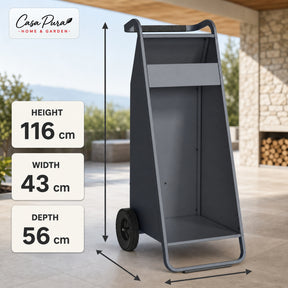 Haardhoutrek | Paolo | Mobiele houtopslag met 2 wielen & gevoerde handgreep | 43 × 56 × 116 cm
