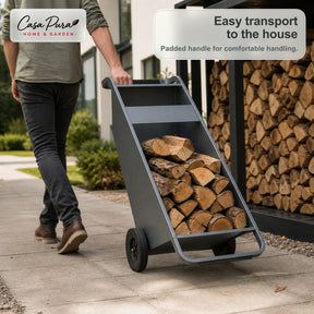Haardhoutrek | Paolo | Mobiele houtopslag met 2 wielen & gevoerde handgreep | 43 × 56 × 116 cm