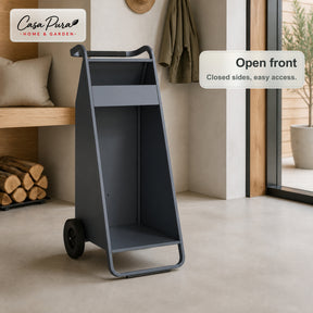 Haardhoutrek | Paolo | Mobiele houtopslag met 2 wielen & gevoerde handgreep | 43 × 56 × 116 cm