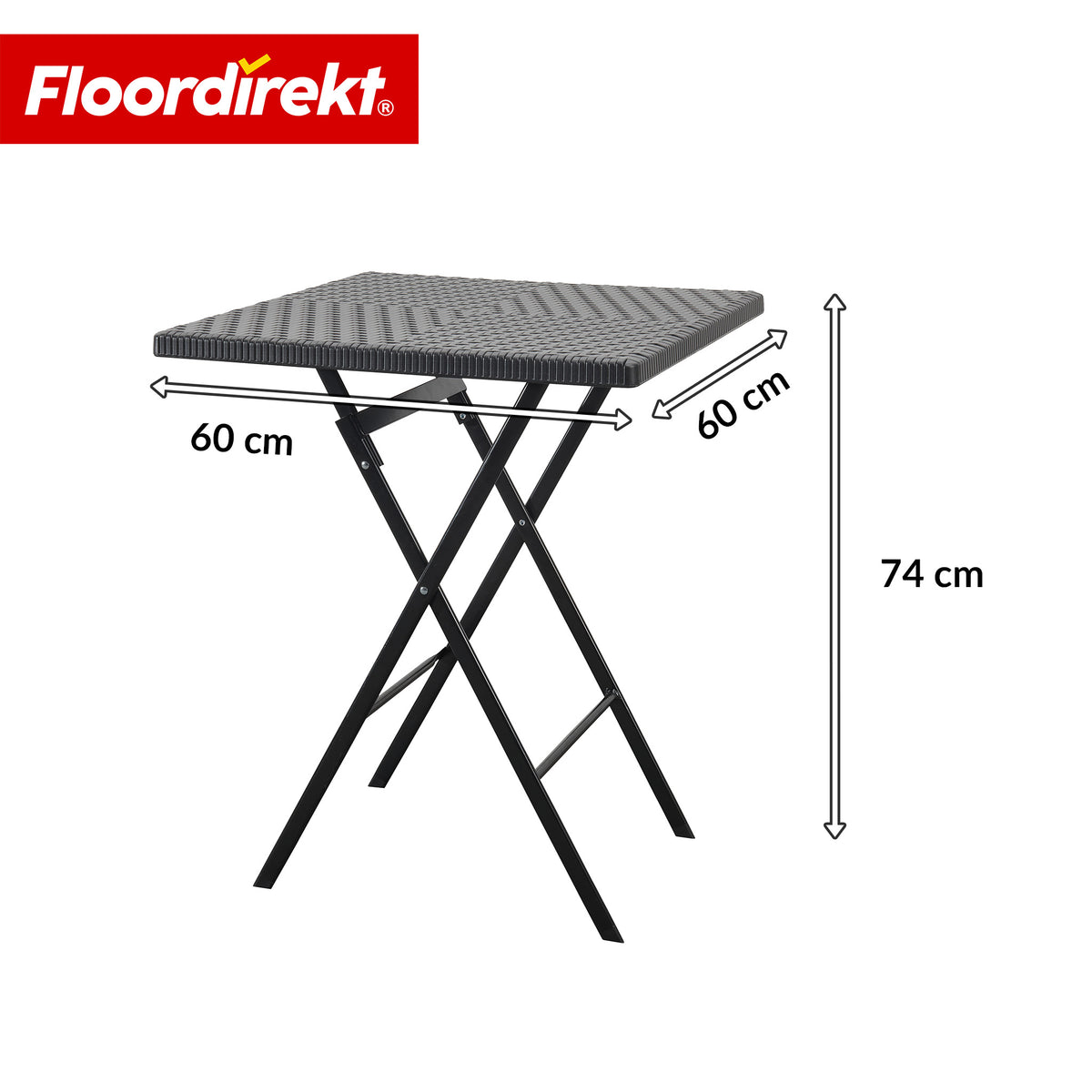 Klaptafel | Kobe | Zwarte inklapbare tuintafel in rotanlook | 60 × 60 cm