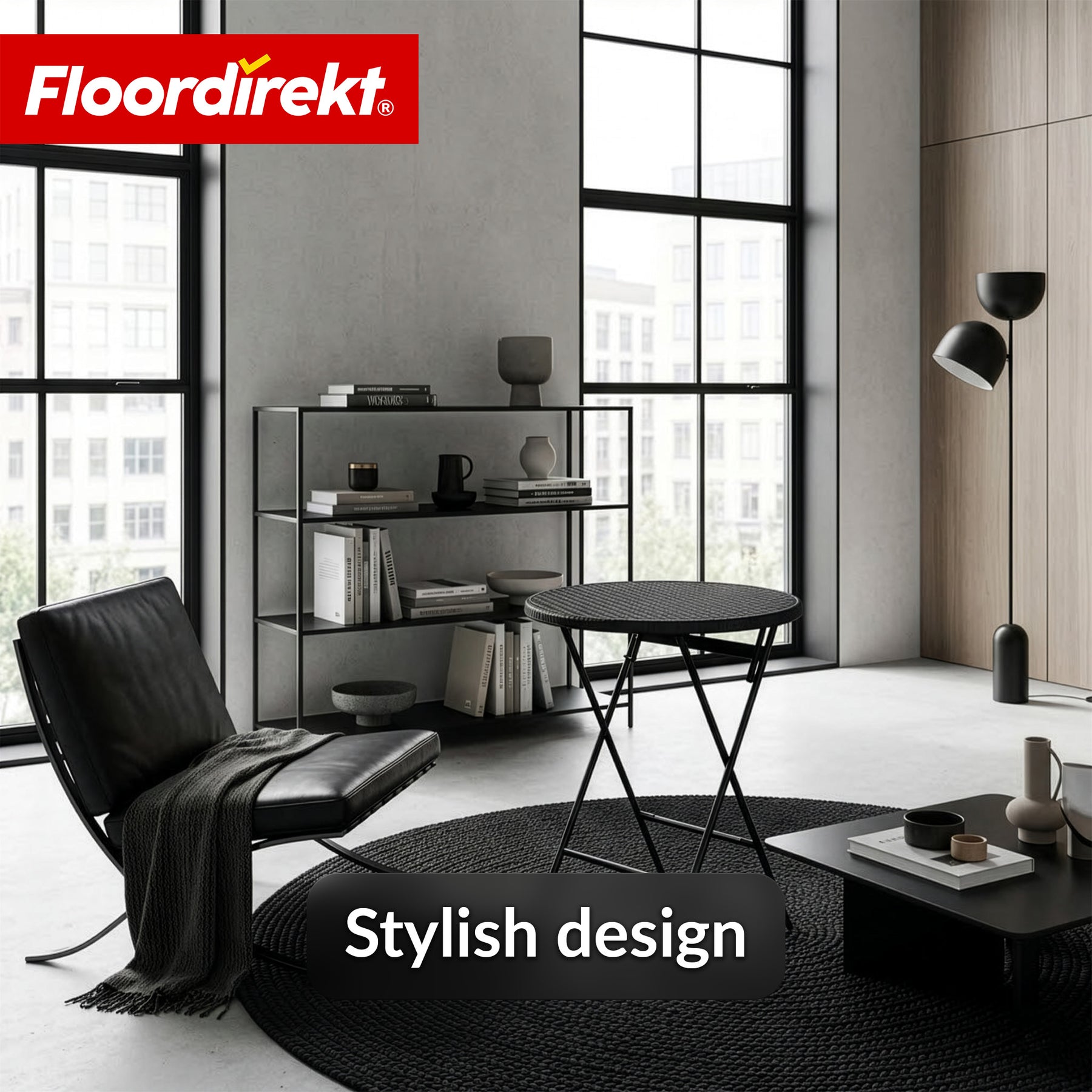 Opvouwtafel | Toyama | Ronde inklapbare tuintafel in rotanlook, zwart | Ø 60 cm