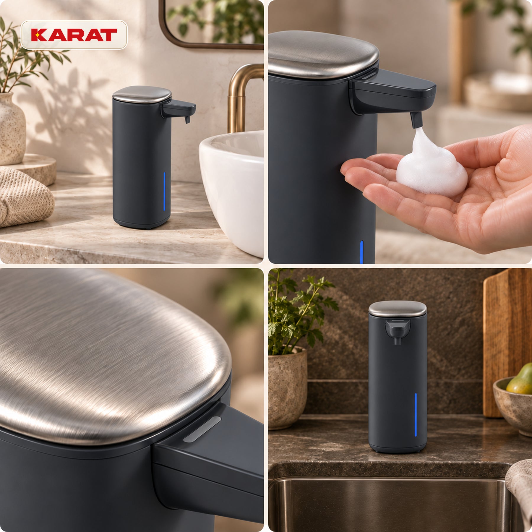 Automatische schuimzeepdispenser | Liora | Contactloze zeepdispenser met sensor, USB-C-accu & RVS | 250 ml