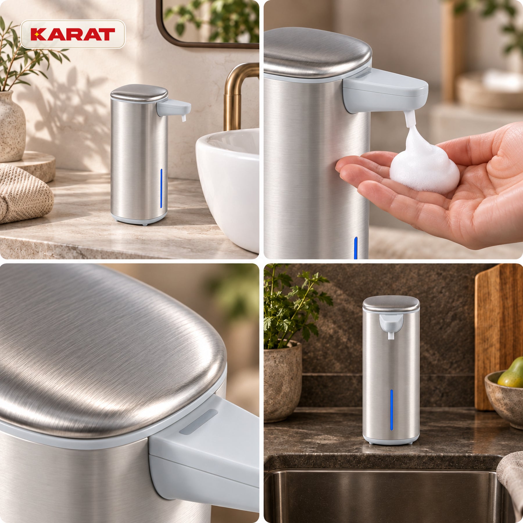 Automatische schuimzeepdispenser | Liora | Contactloze zeepdispenser met sensor, USB-C-accu & RVS | 250 ml