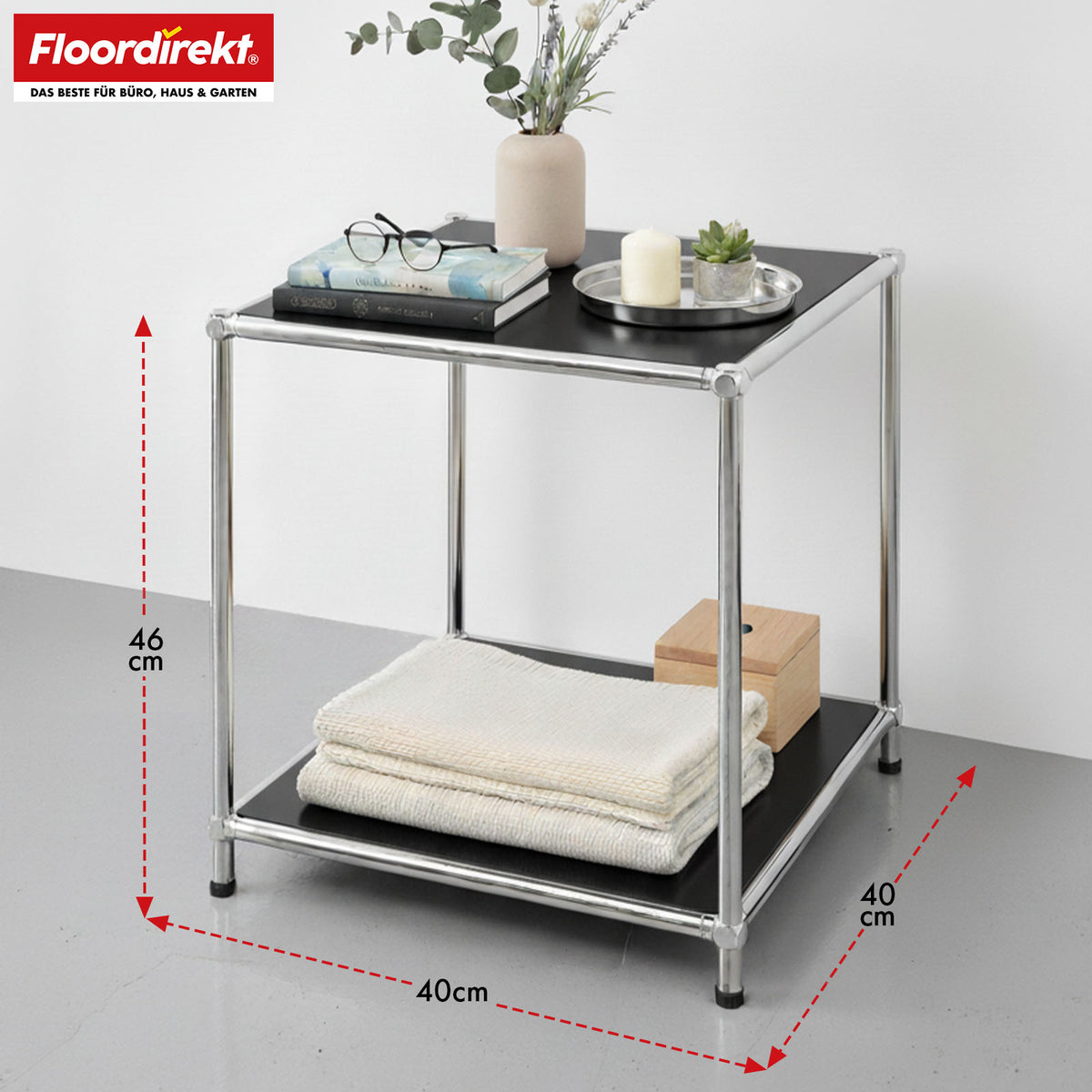 Metalen rek | Concept Epure MK-012 | Open bijzet- en opbergrek met 2 legplanken | Verkrijgbaar in verschillende kleuren