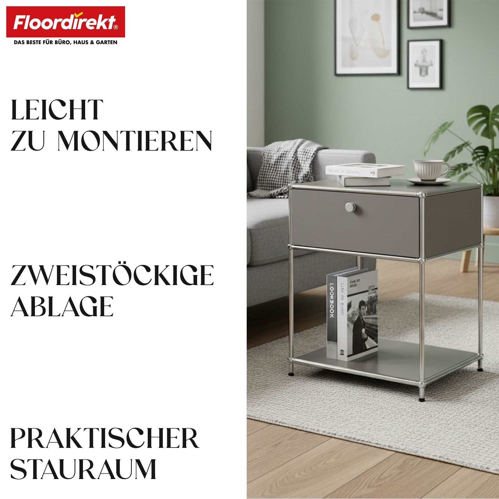 Metalen rek | Concept Epure MK-139 | Bijzet- en opbergrek met lade en legplanken | Verkrijgbaar in verschillende kleuren