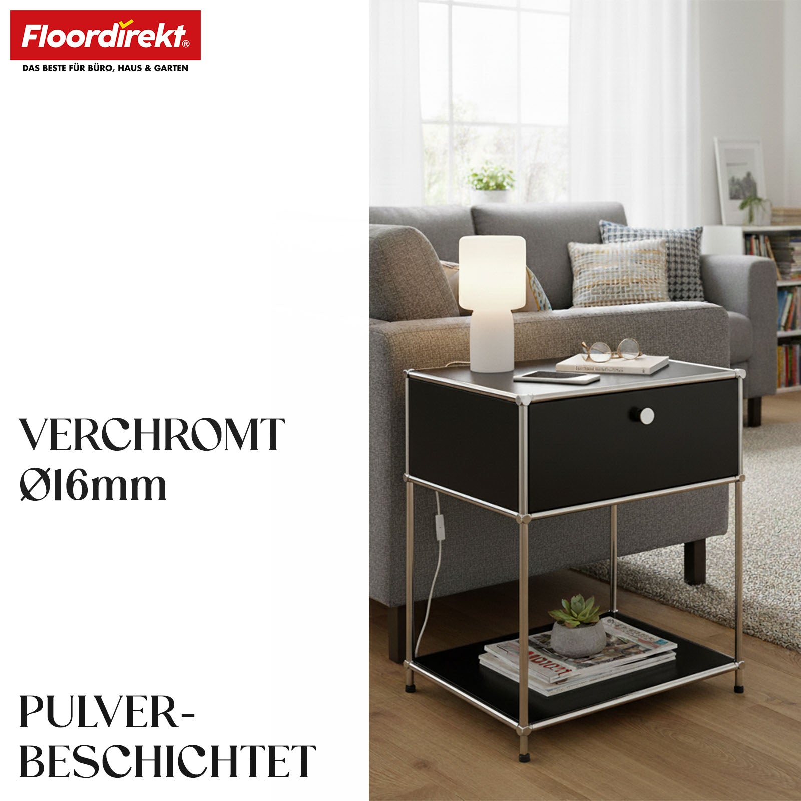 Metalen rek | Concept Epure MK-139 | Bijzet- en opbergrek met lade en legplanken | Verkrijgbaar in verschillende kleuren