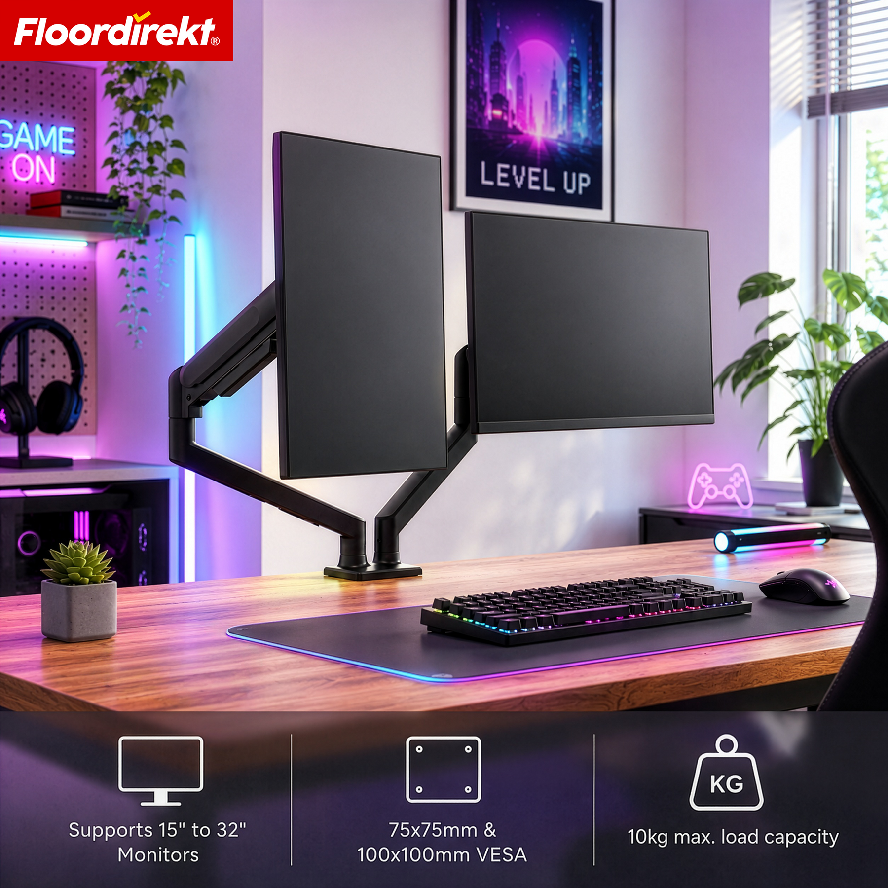 F4_Zwart - Dubbele arm voor 2 monitoren