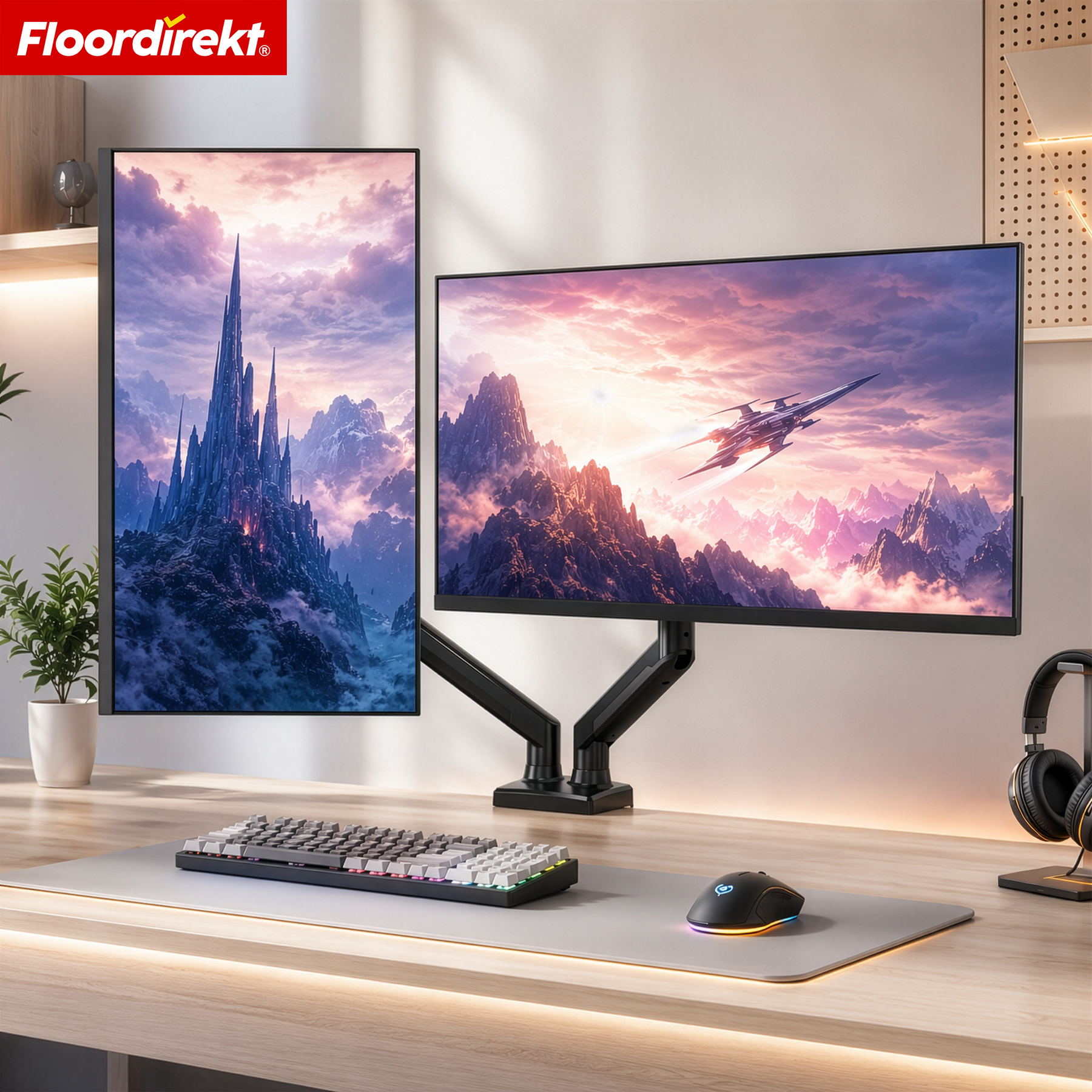 A3_Zwart - Dubbele arm voor 2 monitoren
