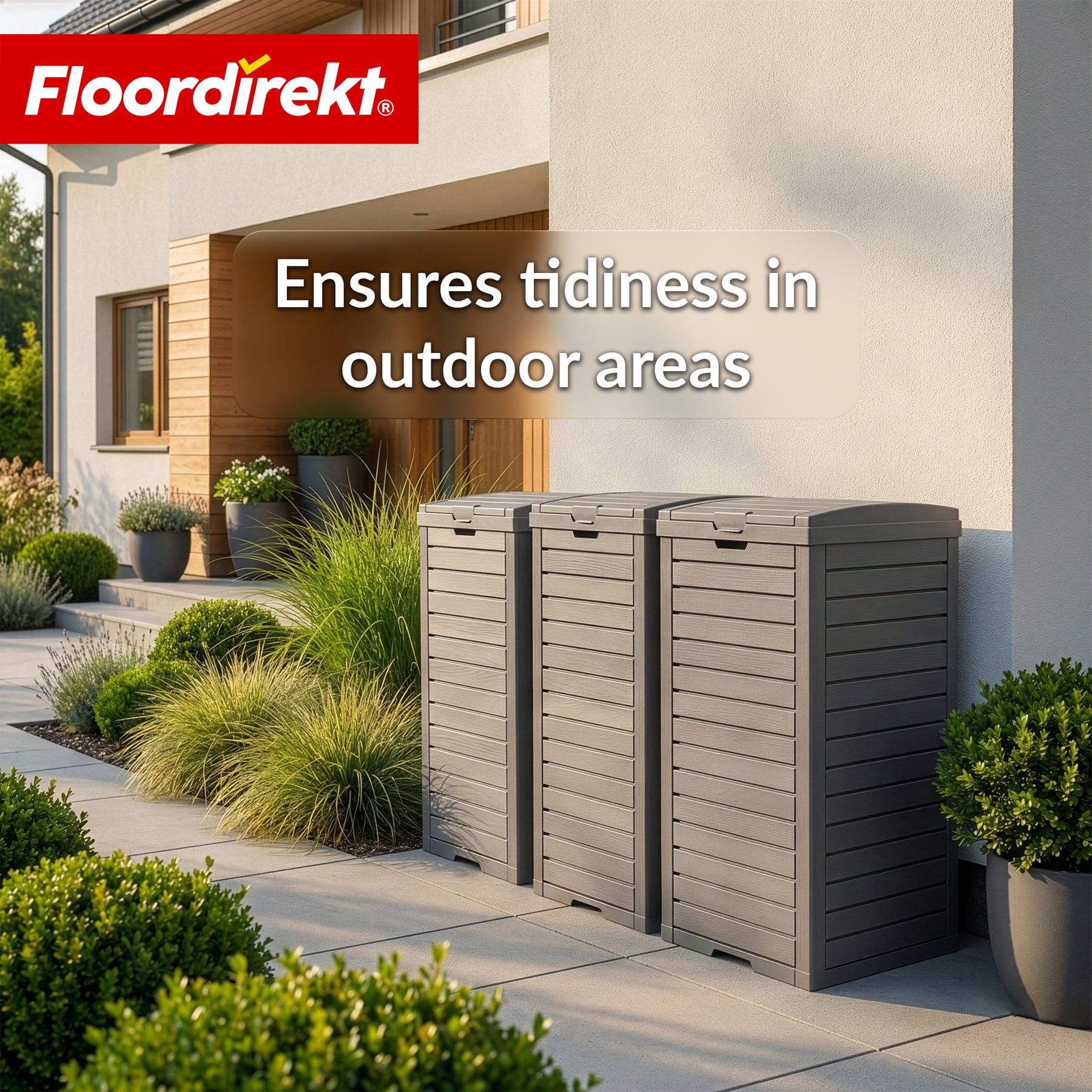 Outdoor vuilnisbak in houtlook | Weerbestendige afvalbak voor tuin & terras | 118L / 230L