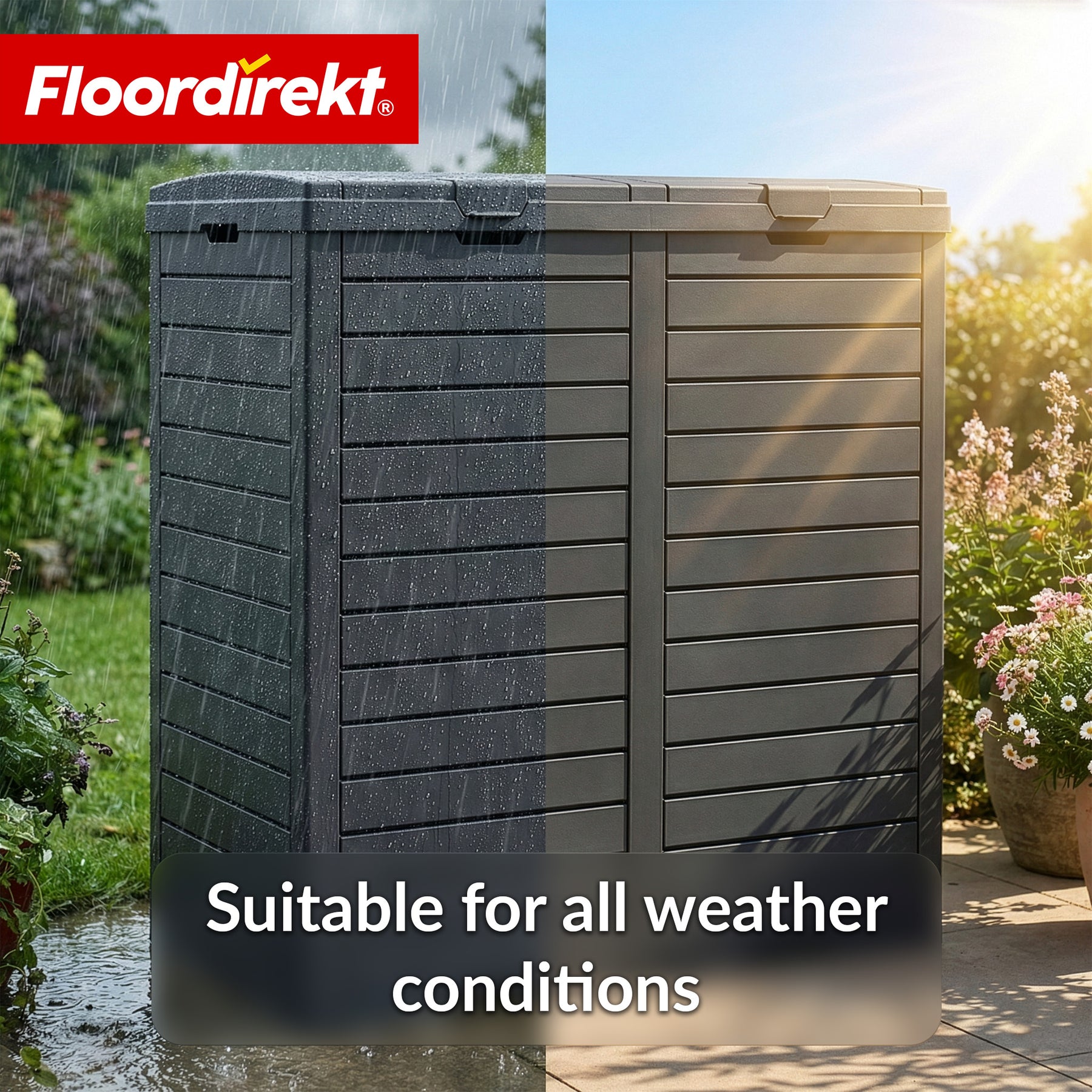 Outdoor vuilnisbak in houtlook | Weerbestendige afvalbak voor tuin & terras | 118L / 230L