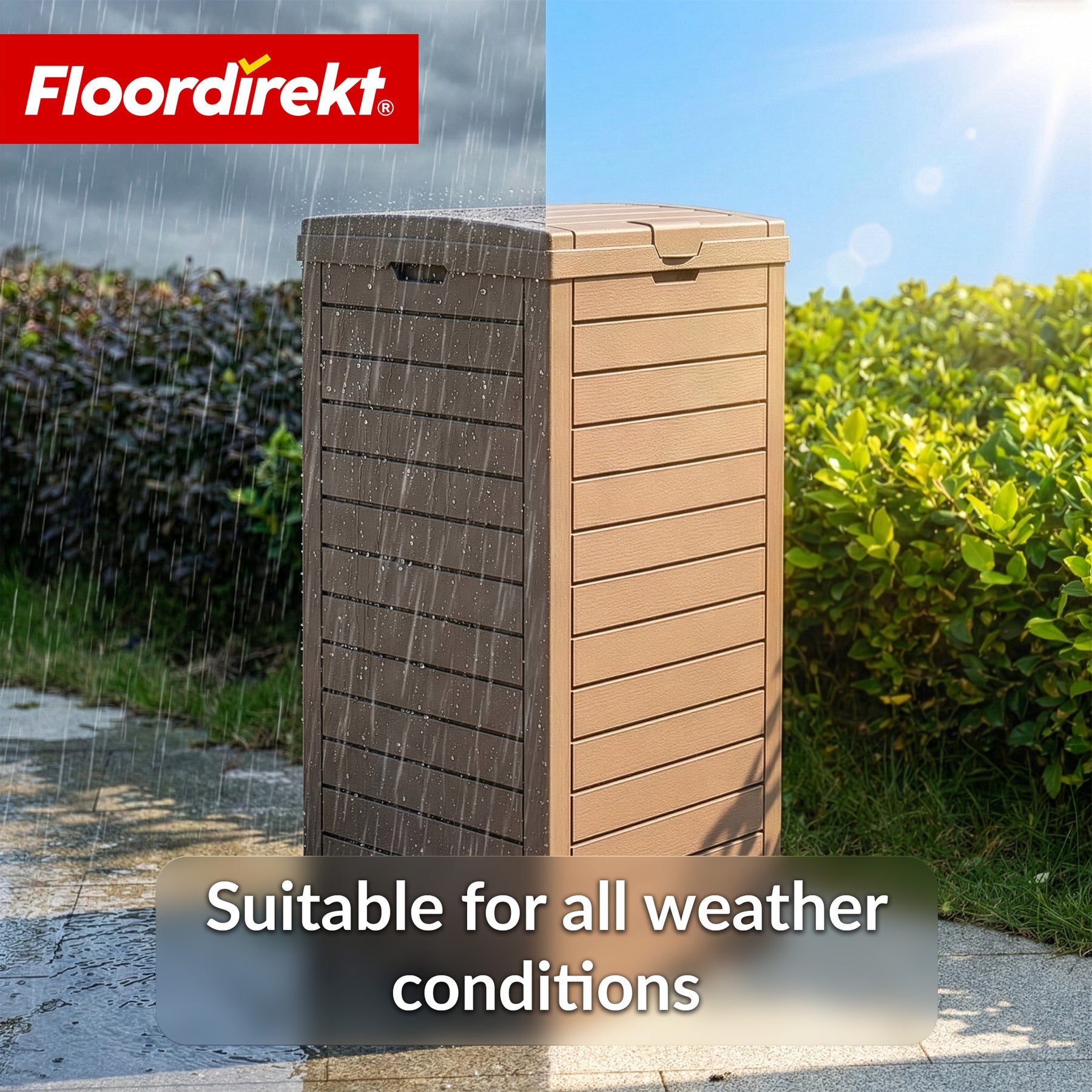 Outdoor vuilnisbak in houtlook | Weerbestendige afvalbak voor tuin & terras | 118L / 230L