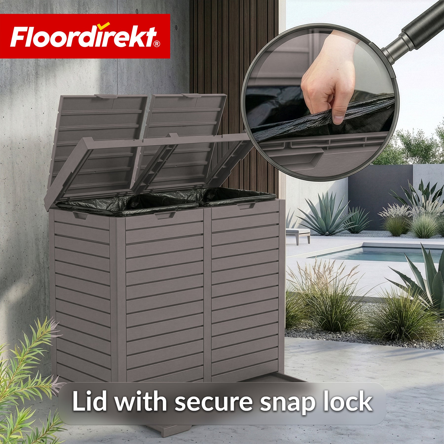 Outdoor vuilnisbak in houtlook | Weerbestendige afvalbak voor tuin & terras | 118L / 230L