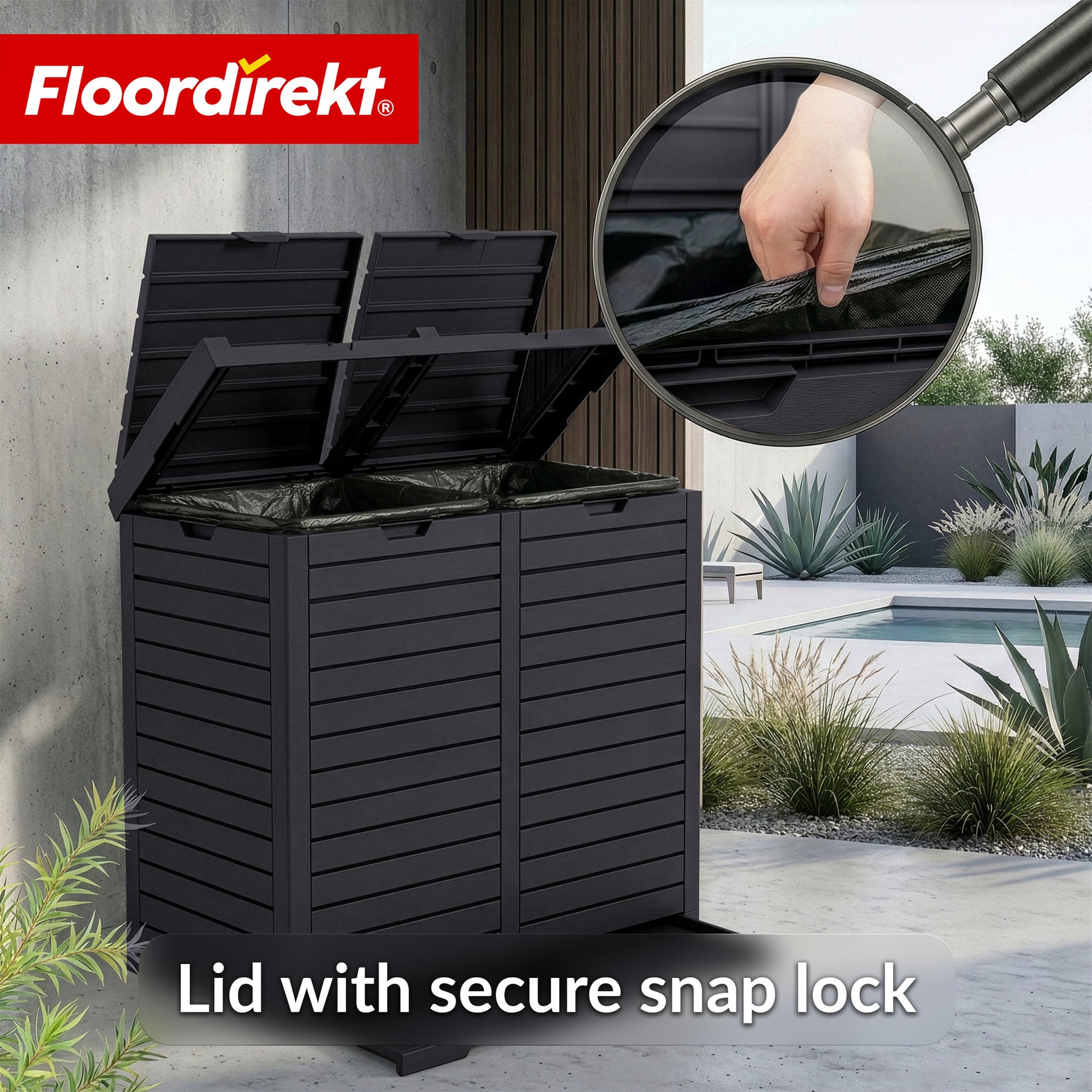 Outdoor vuilnisbak in houtlook | Weerbestendige afvalbak voor tuin & terras | 118L / 230L