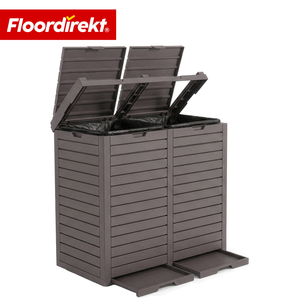 Outdoor vuilnisbak in houtlook | Weerbestendige afvalbak voor tuin & terras | 118L / 230L