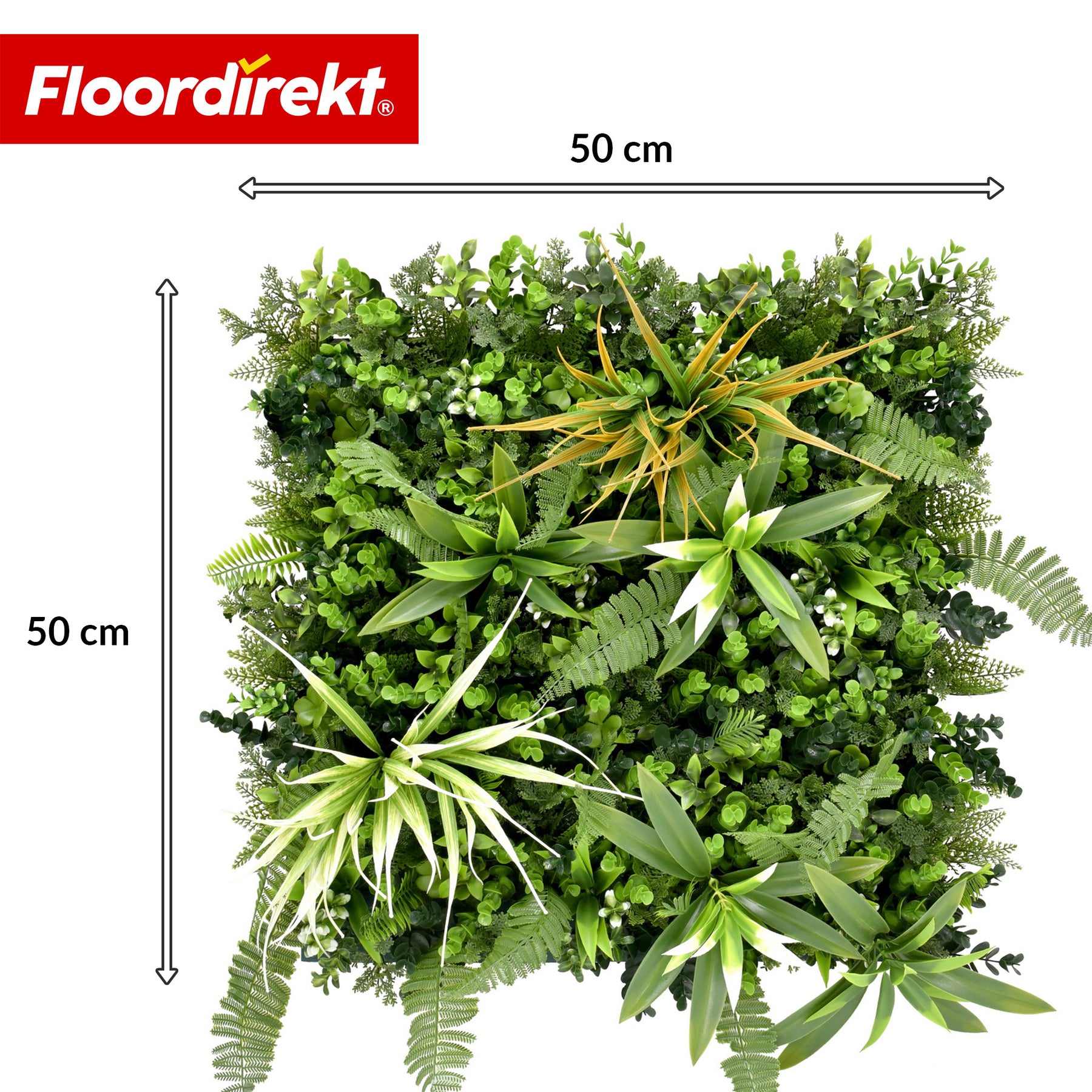 Plantenwand | Fire Sky | Natuurlijke, onderhoudsvrije kunstplantenpanel | Zonbestendig & uitbreidbaar met kliksysteem | 50 × 50 cm