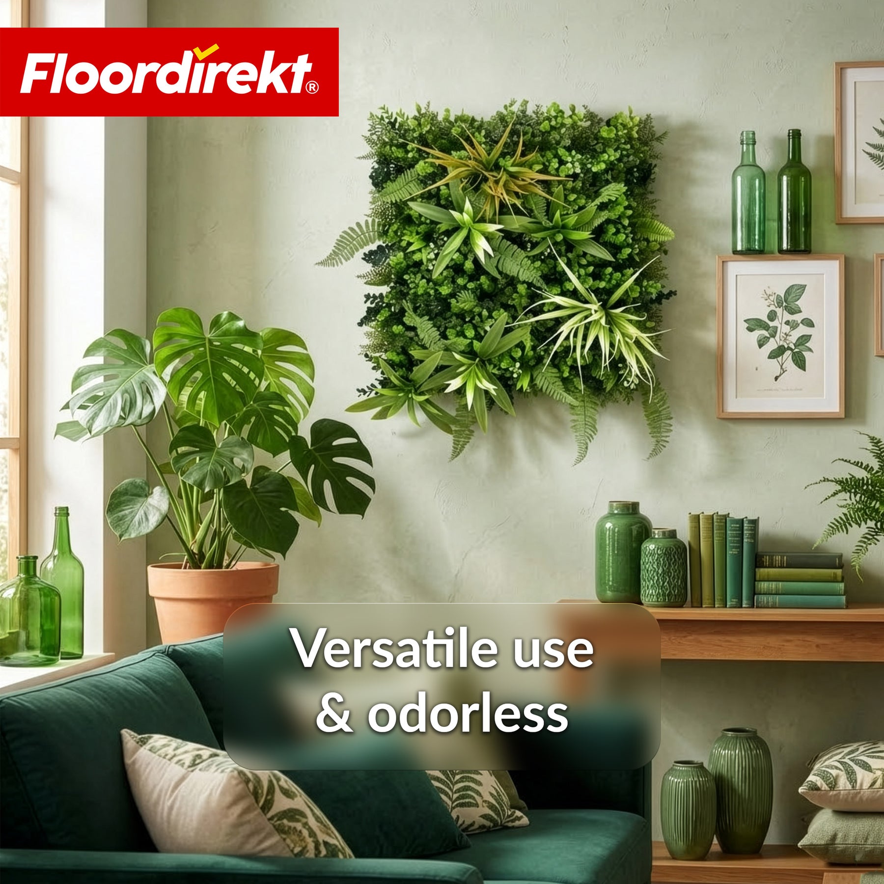 Plantenwand | Fire Sky | Natuurlijke, onderhoudsvrije kunstplantenpanel | Zonbestendig & uitbreidbaar met kliksysteem | 50 × 50 cm