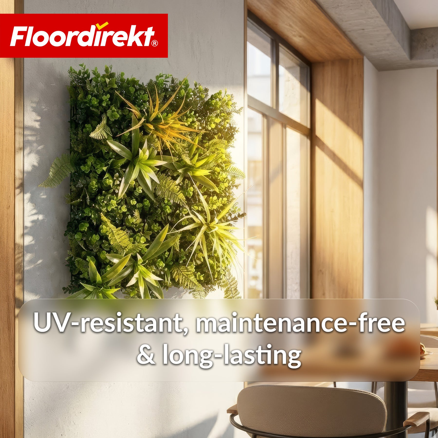 Plantenwand | Fire Sky | Natuurlijke, onderhoudsvrije kunstplantenpanel | Zonbestendig & uitbreidbaar met kliksysteem | 50 × 50 cm