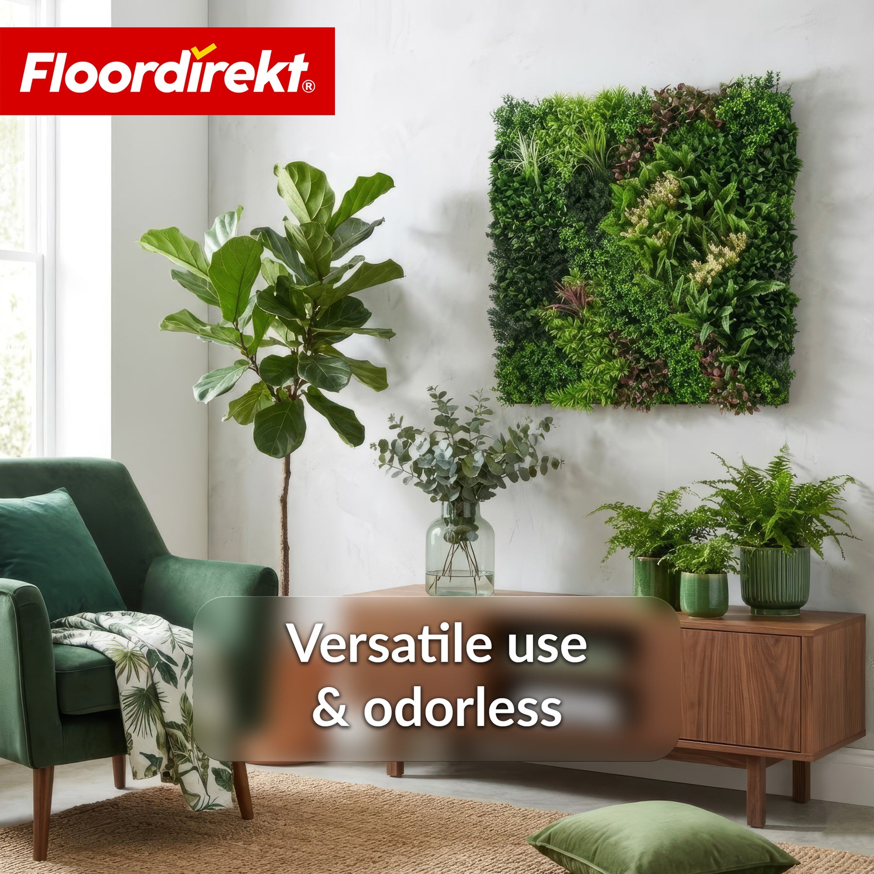 Plantenwand | Hera | Natuurlijke, onderhoudsvrije kunstplanten-panel | Zonbestendig & uitbreidbaar met kliksysteem | 100 × 100 cm