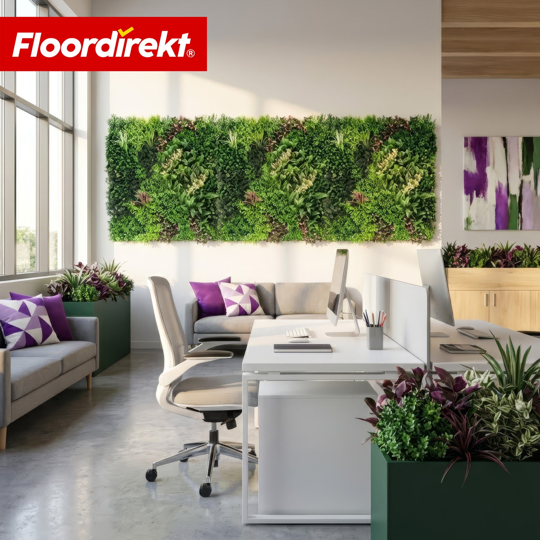 Plantenwand | Hera | Natuurlijke, onderhoudsvrije kunstplanten-panel | Zonbestendig & uitbreidbaar met kliksysteem | 100 × 100 cm