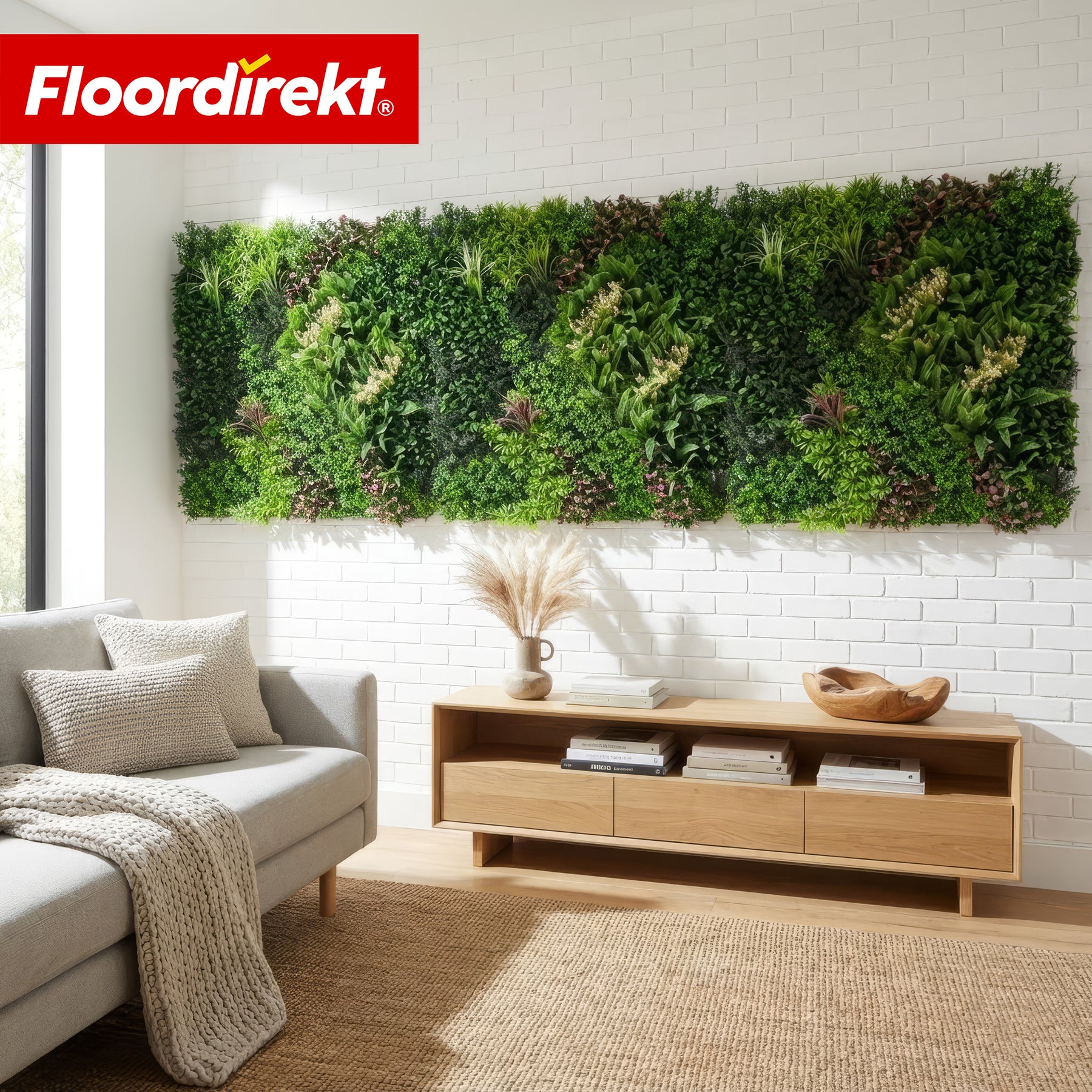 Plantenwand | Hera | Natuurlijke, onderhoudsvrije kunstplanten-panel | Zonbestendig & uitbreidbaar met kliksysteem | 100 × 100 cm