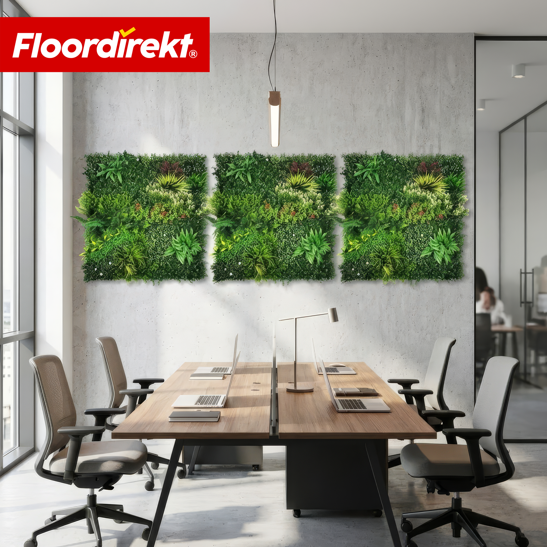 Plantenwand | Meadow | Natuurlijk kunstplantenpaneel, uv-bestendig & onderhoudsvrij | Uitbreidbaar kliksysteem | 100 × 100 cm