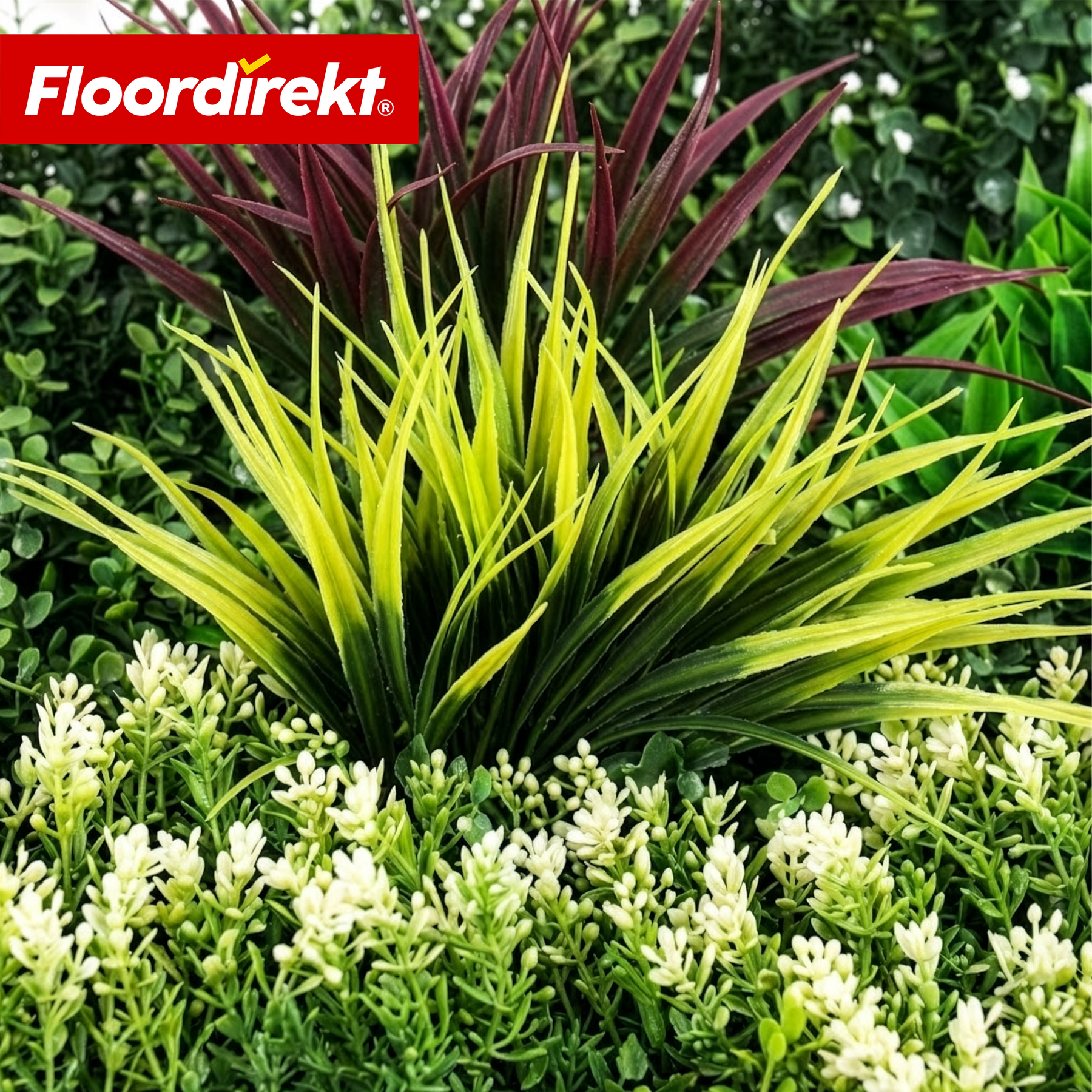 Plantenwand | Meadow | Natuurlijk kunstplantenpaneel, uv-bestendig & onderhoudsvrij | Uitbreidbaar kliksysteem | 100 × 100 cm