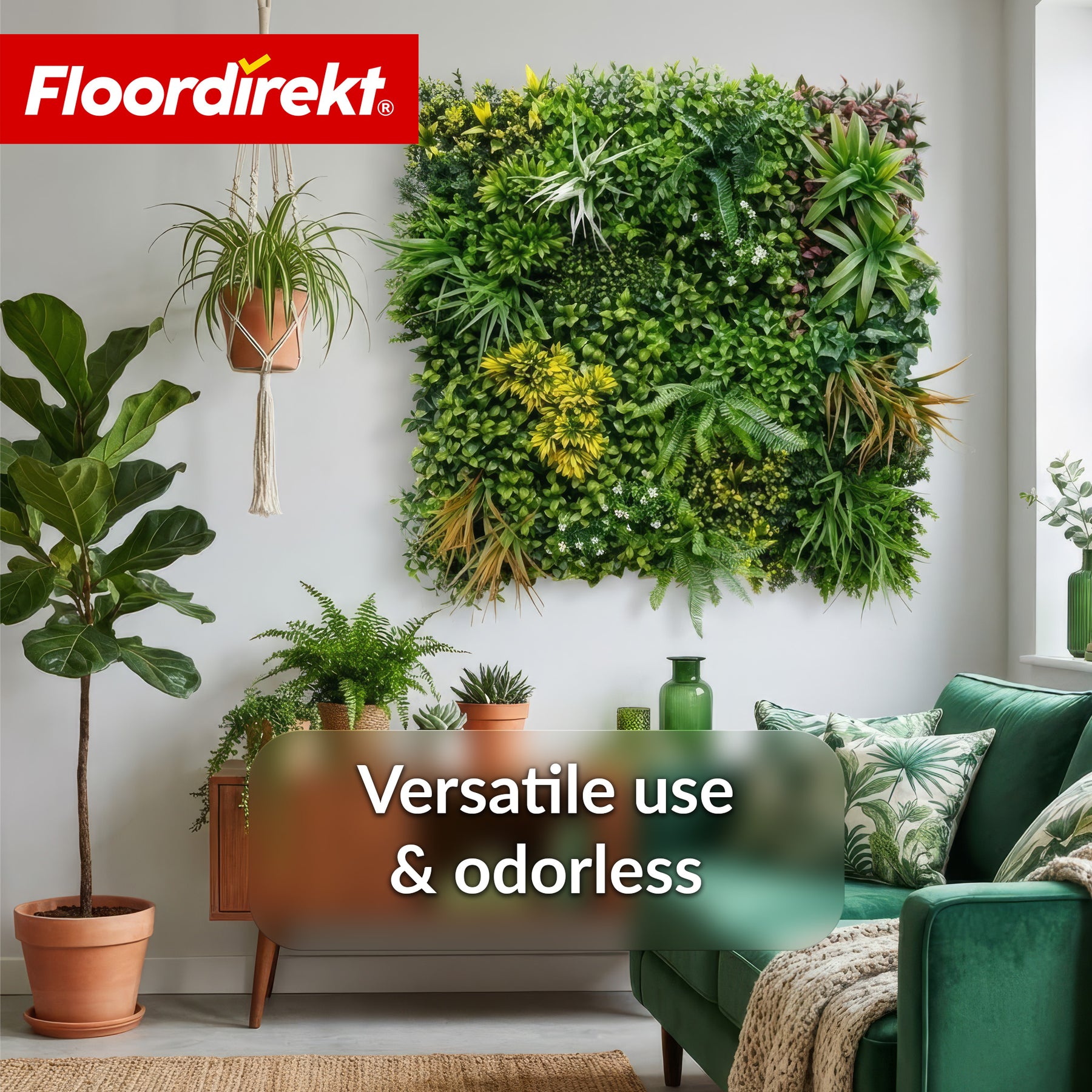 Plantenwand | Spring Garden | Natuurlijk, onderhoudsvrij groen paneel | Zonbestendig & uitbreidbaar met kliksysteem | 100 × 100 cm