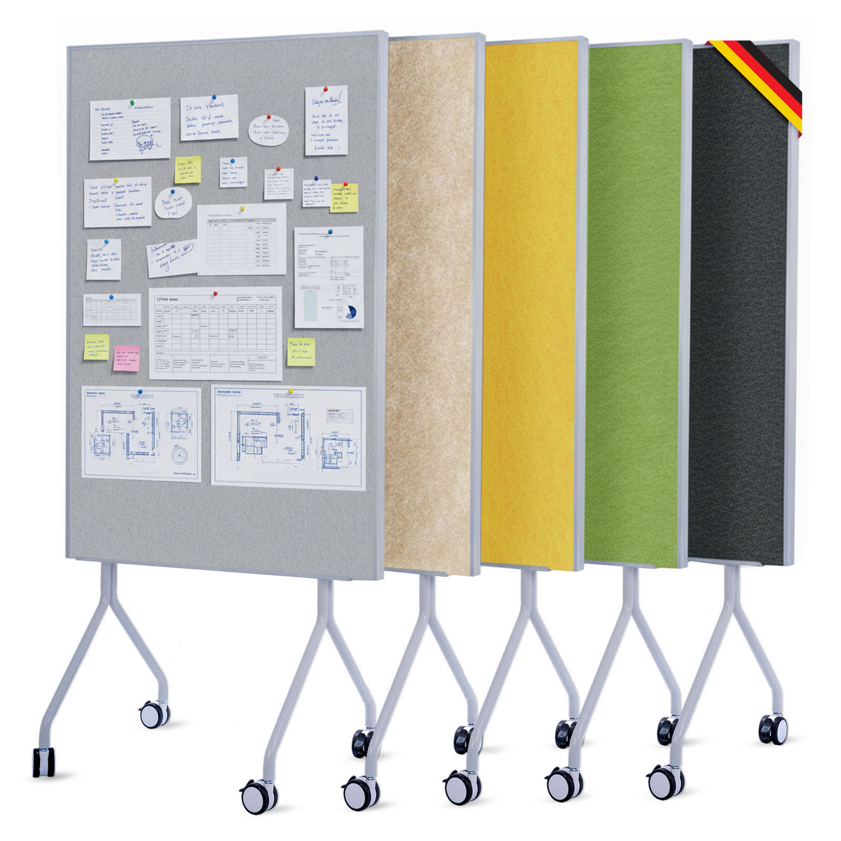 Mobiel presentatiebord | Giant | Dubbelzijdig viltbord 80 x 120 cm met vergrendelbare wielen en opbergvak | Verkrijgbaar in verschillende kleuren