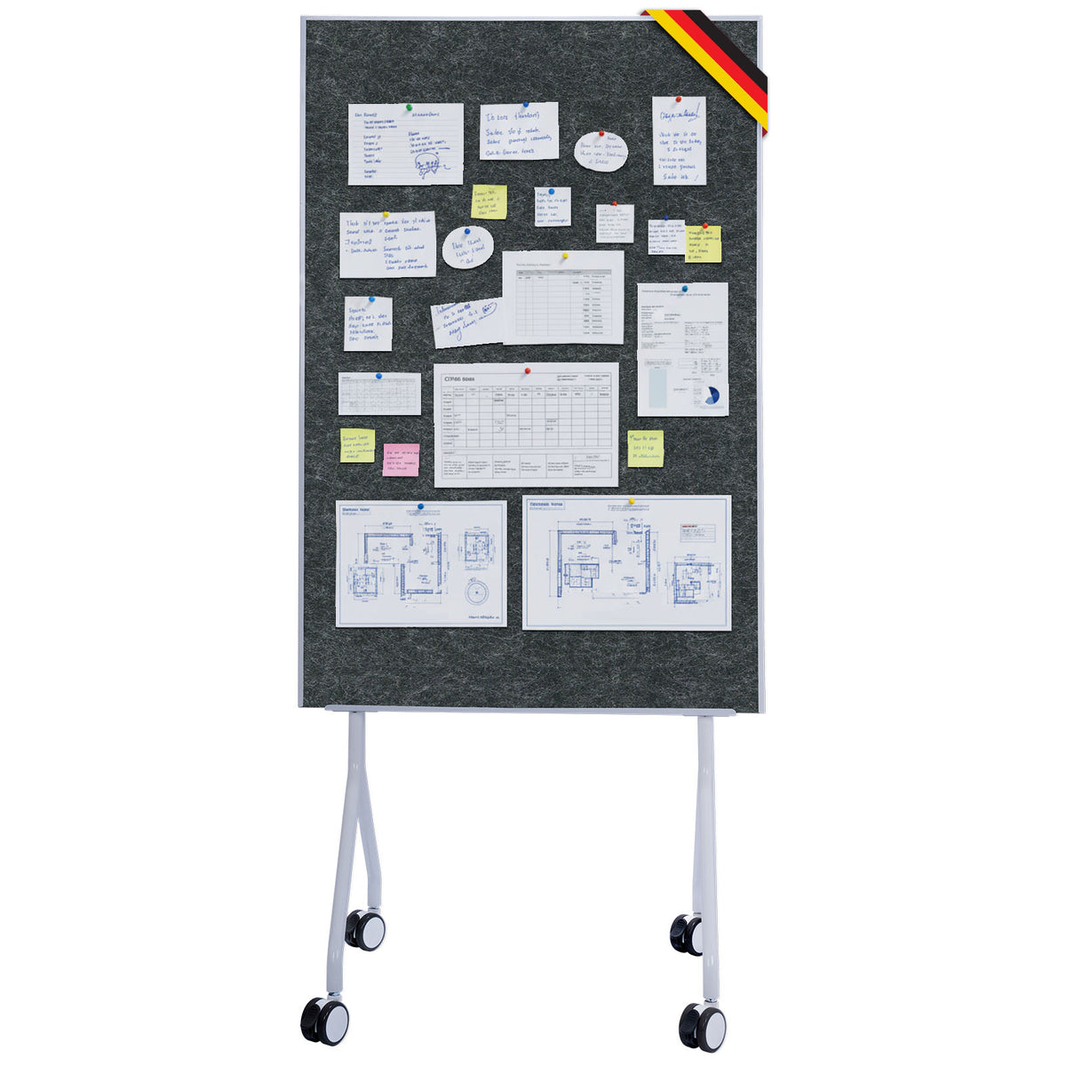 Mobiel presentatiebord | Giant | Dubbelzijdig viltbord 80 x 120 cm met vergrendelbare wielen en opbergvak | Verkrijgbaar in verschillende kleuren