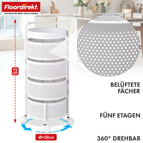 Rolwagen | Henry | Witte stalen rek voor keuken en badkamer | 5 niveaus met uitklapbare manden