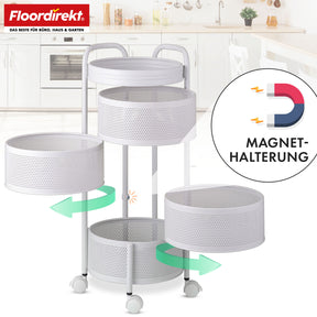 Rolwagen | Henry | Witte stalen rek voor keuken en badkamer | 5 niveaus met uitklapbare manden