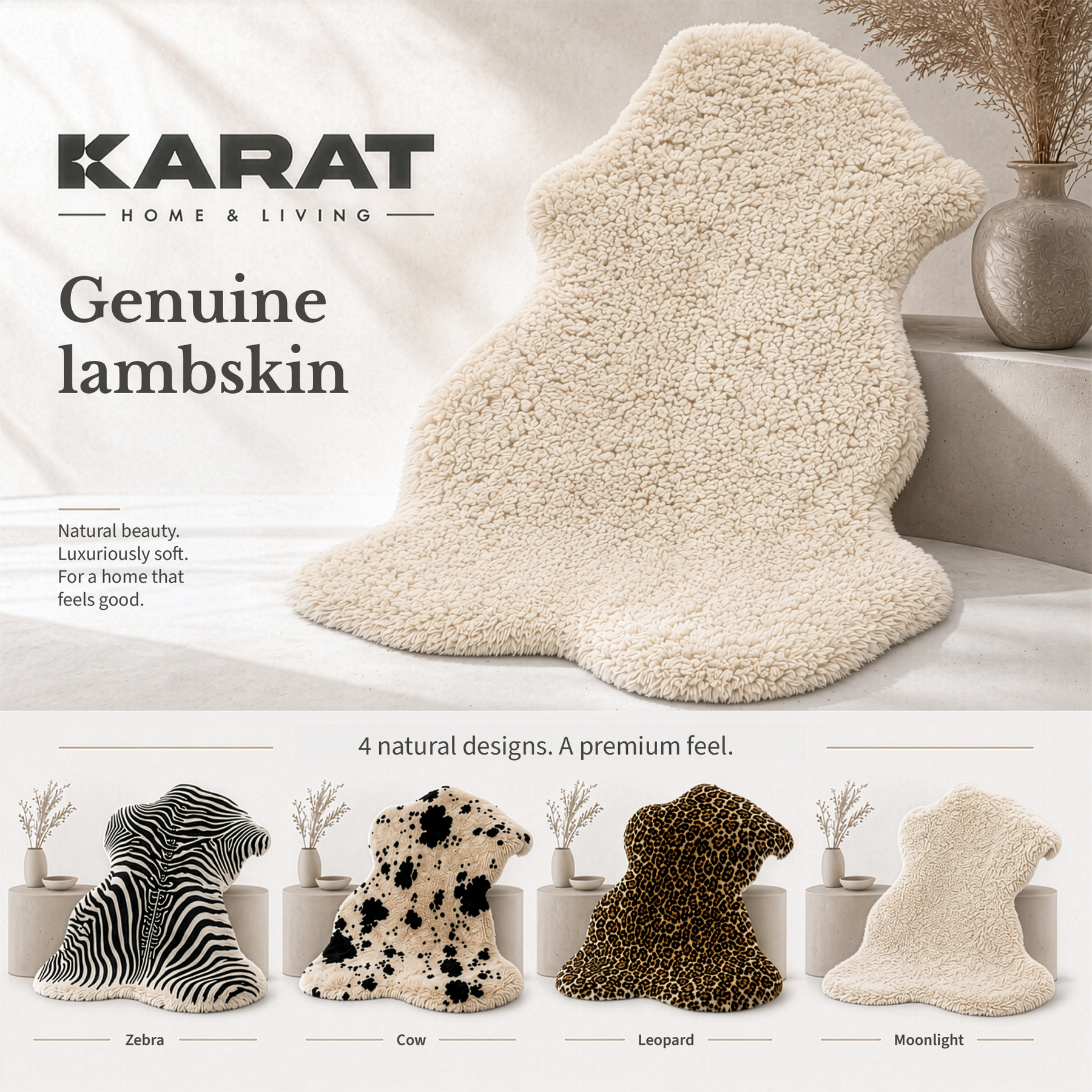 Design Schapenvacht | Audrey | Echt lamsvel van 100% schapenwol | Zacht & Natuurlijk