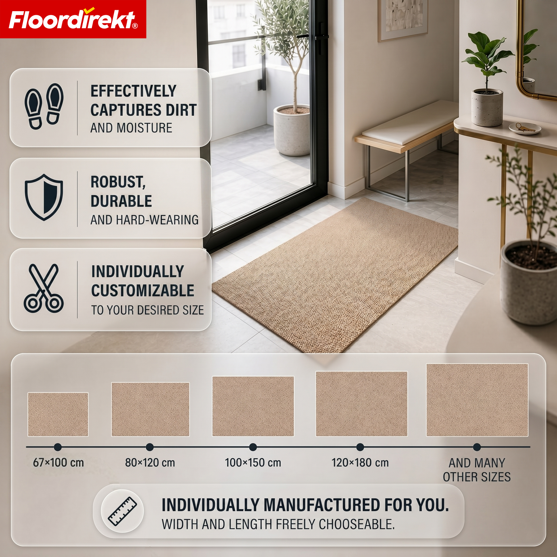 Vuilvangmat | Hong Kong Pro | Schoonloopmat met TPE-rug, robuust & antislip