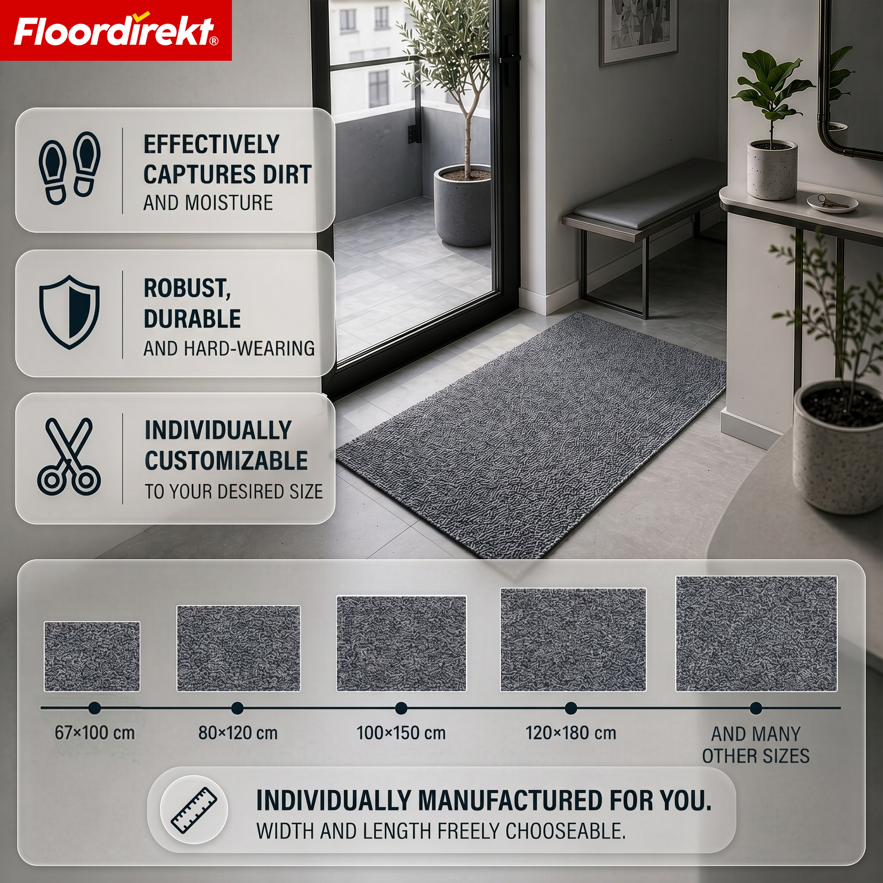 Vuilvangmat | Hong Kong Pro | Schoonloopmat met TPE-rug, robuust & antislip
