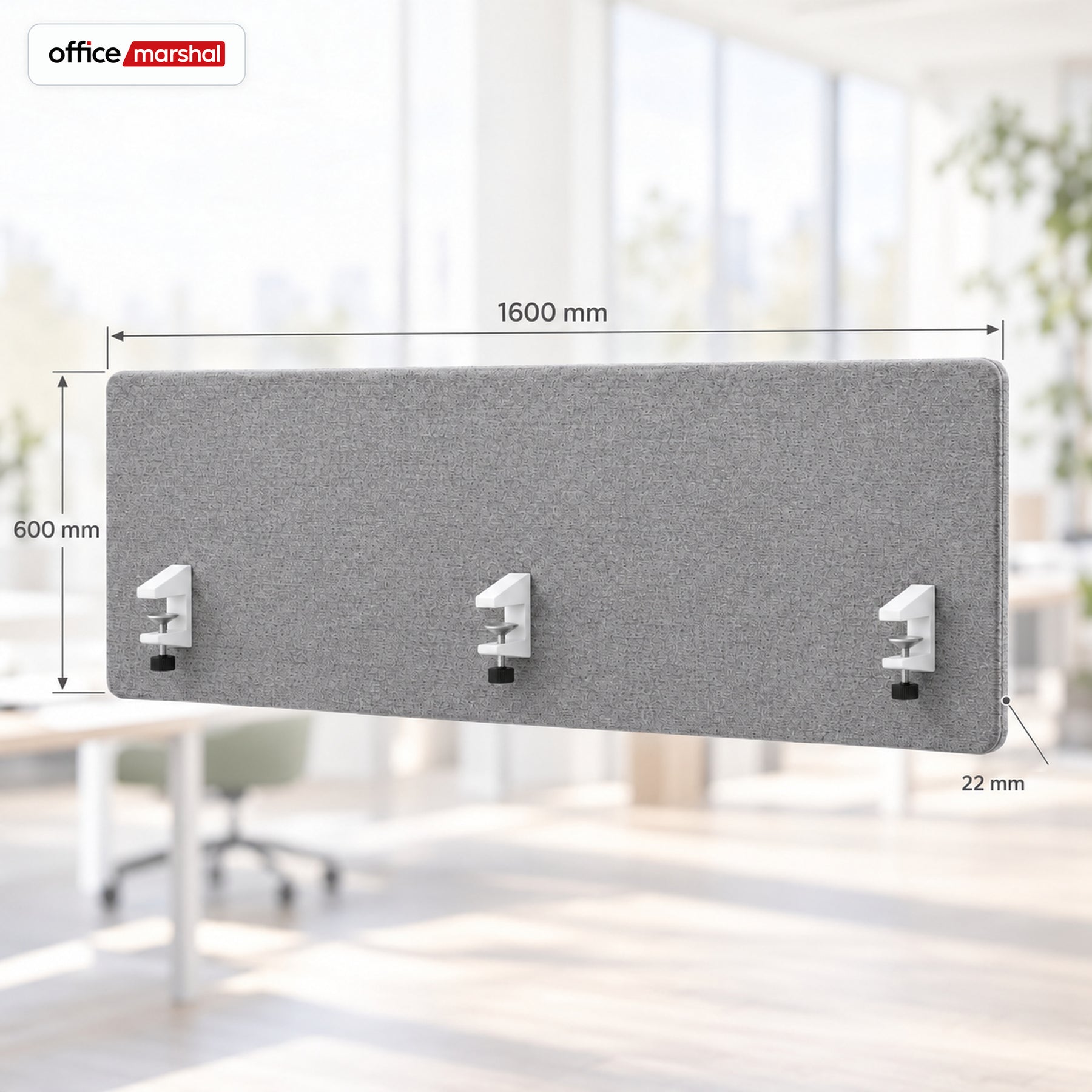 Akoestisch bureauscherm | Silent Desk | Bureau scheidingswand met polyester bekleding & tafelklemmen | 160 × 60 cm | 3 kleuren