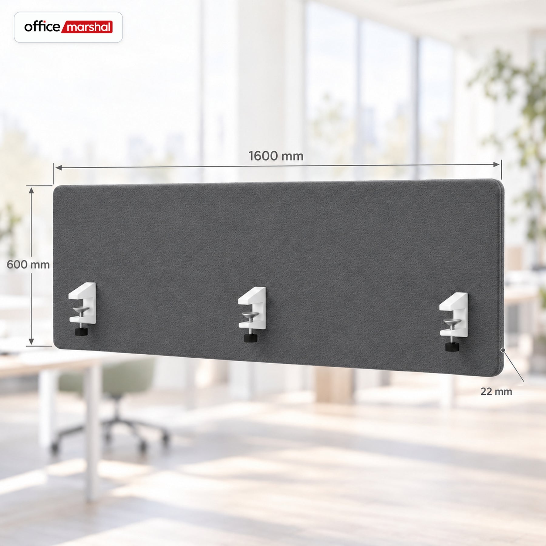 Akoestisch bureauscherm | Silent Desk | Bureau scheidingswand met polyester bekleding & tafelklemmen | 160 × 60 cm | 3 kleuren