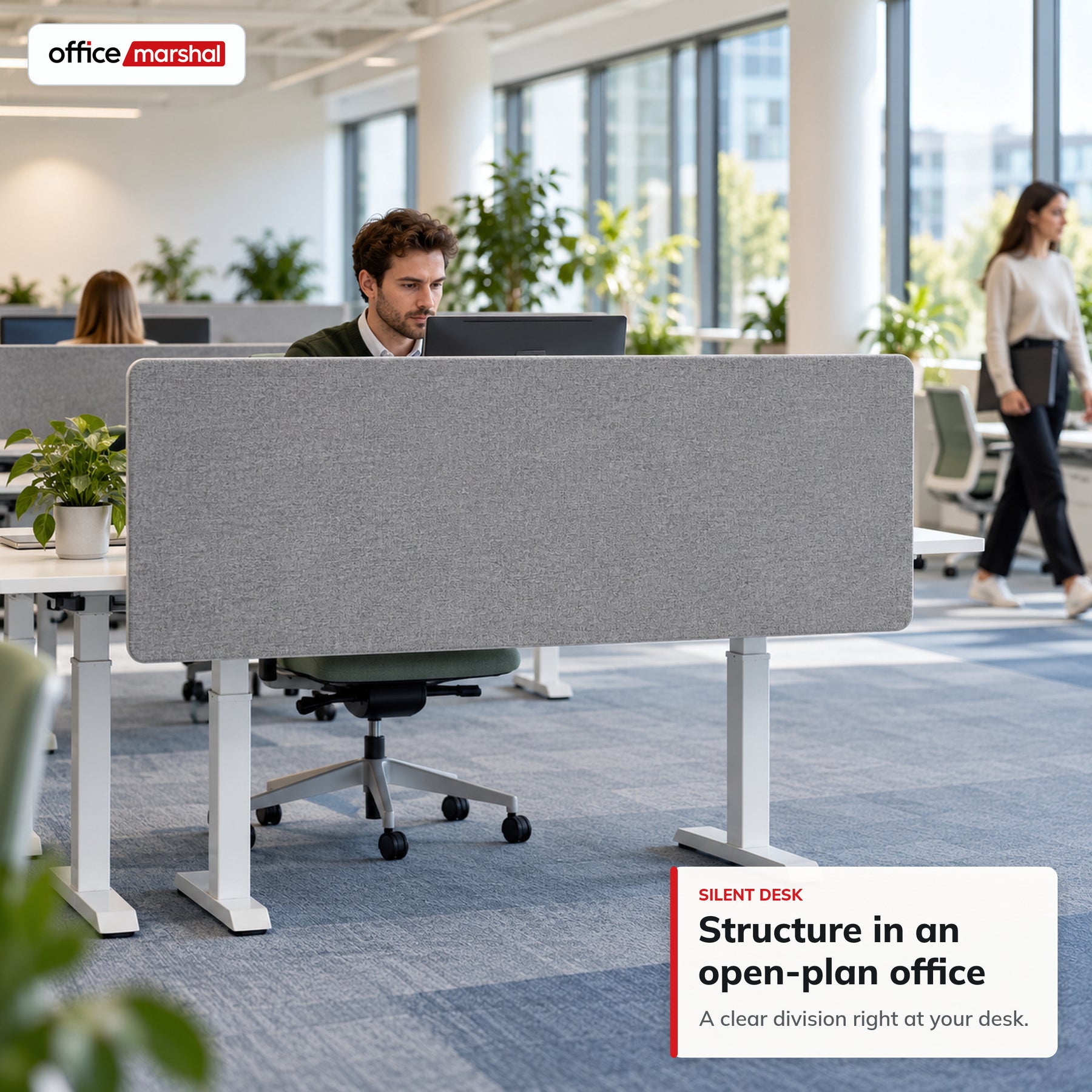 Akoestisch bureauscherm | Silent Desk | Bureau scheidingswand met polyester bekleding & tafelklemmen | 160 × 60 cm | 3 kleuren