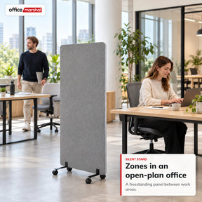 Akoestische scheidingswand op wielen | Silent Stand | Mobiel kamerscherm van polyester | 3 maten