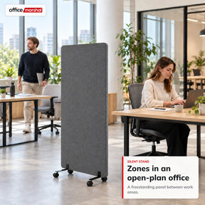 Akoestische scheidingswand op wielen | Silent Stand | Mobiel kamerscherm van polyester | 3 maten