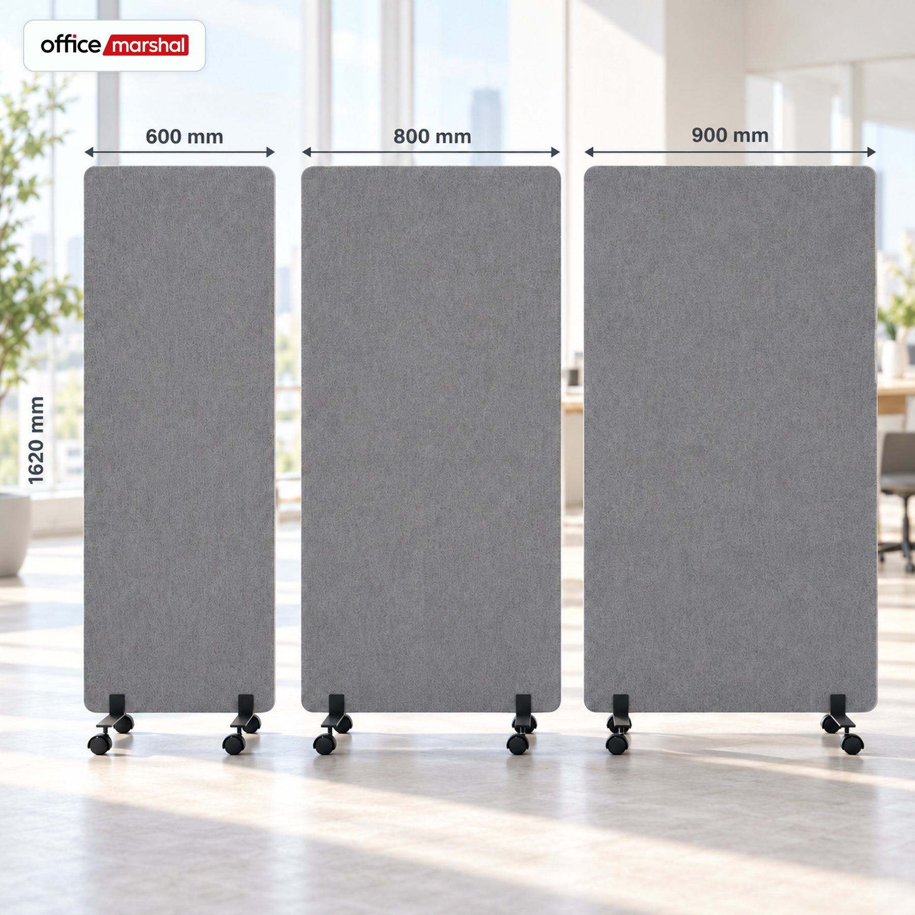 Akoestische scheidingswand op wielen | Silent Stand | Mobiel kamerscherm van polyester | 3 maten