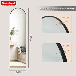 Lichaamsspiegel | Madison | Zwart gebogen aluminium frame | Vrijstaand & wandmontage
