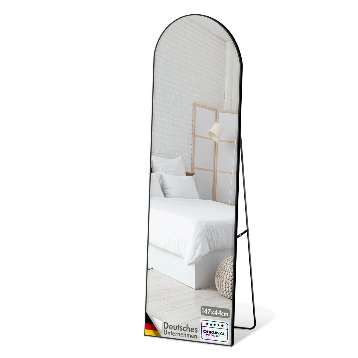 Lichaamsspiegel | Madison | Zwart gebogen aluminium frame | Vrijstaand & wandmontage