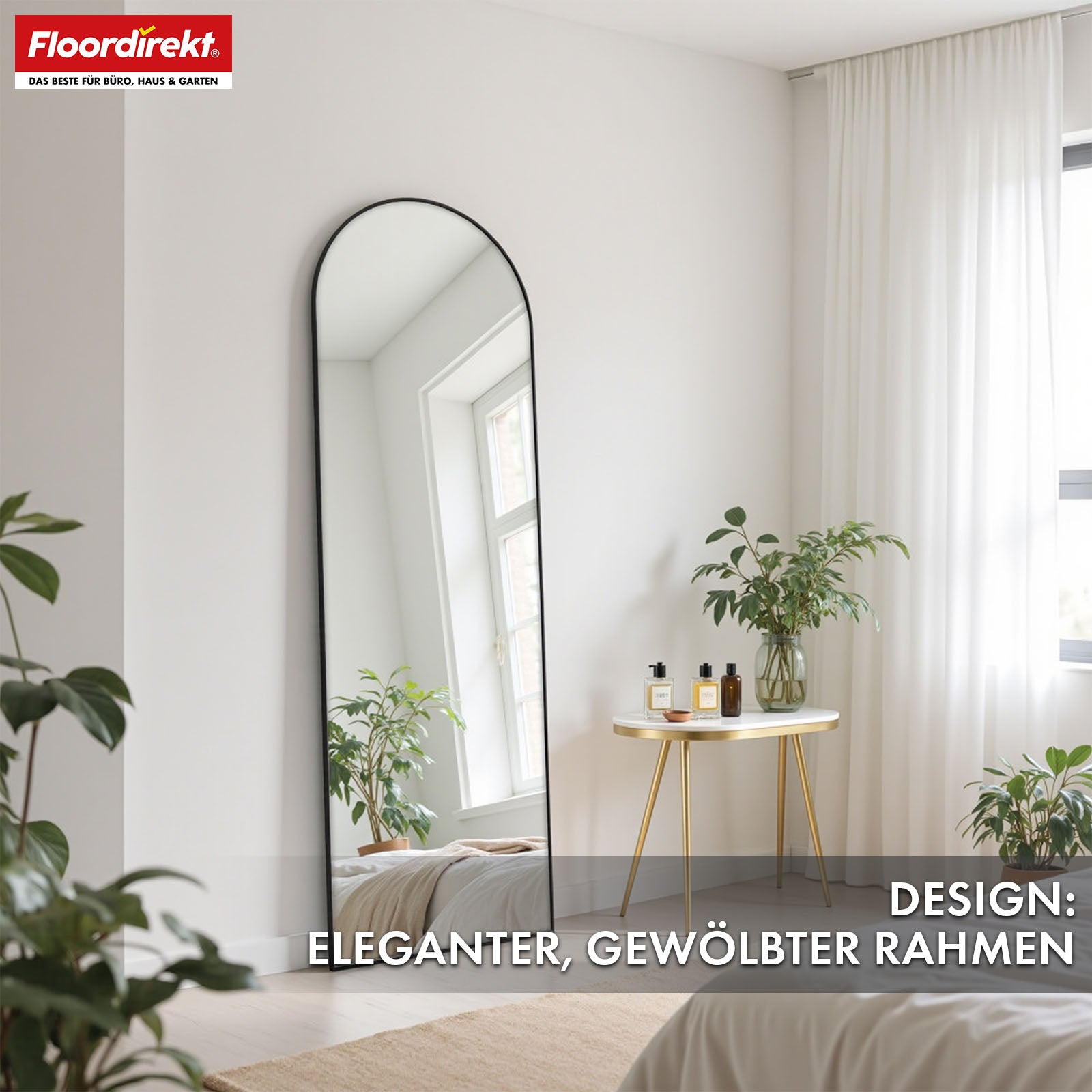 Lichaamsspiegel | Madison | Zwart gebogen aluminium frame | Vrijstaand & wandmontage