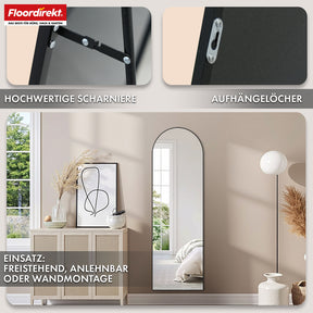 Lichaamsspiegel | Madison | Zwart gebogen aluminium frame | Vrijstaand & wandmontage