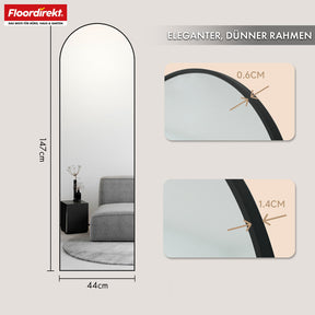 Lichaamsspiegel | Madison | Zwart gebogen aluminium frame | Vrijstaand & wandmontage