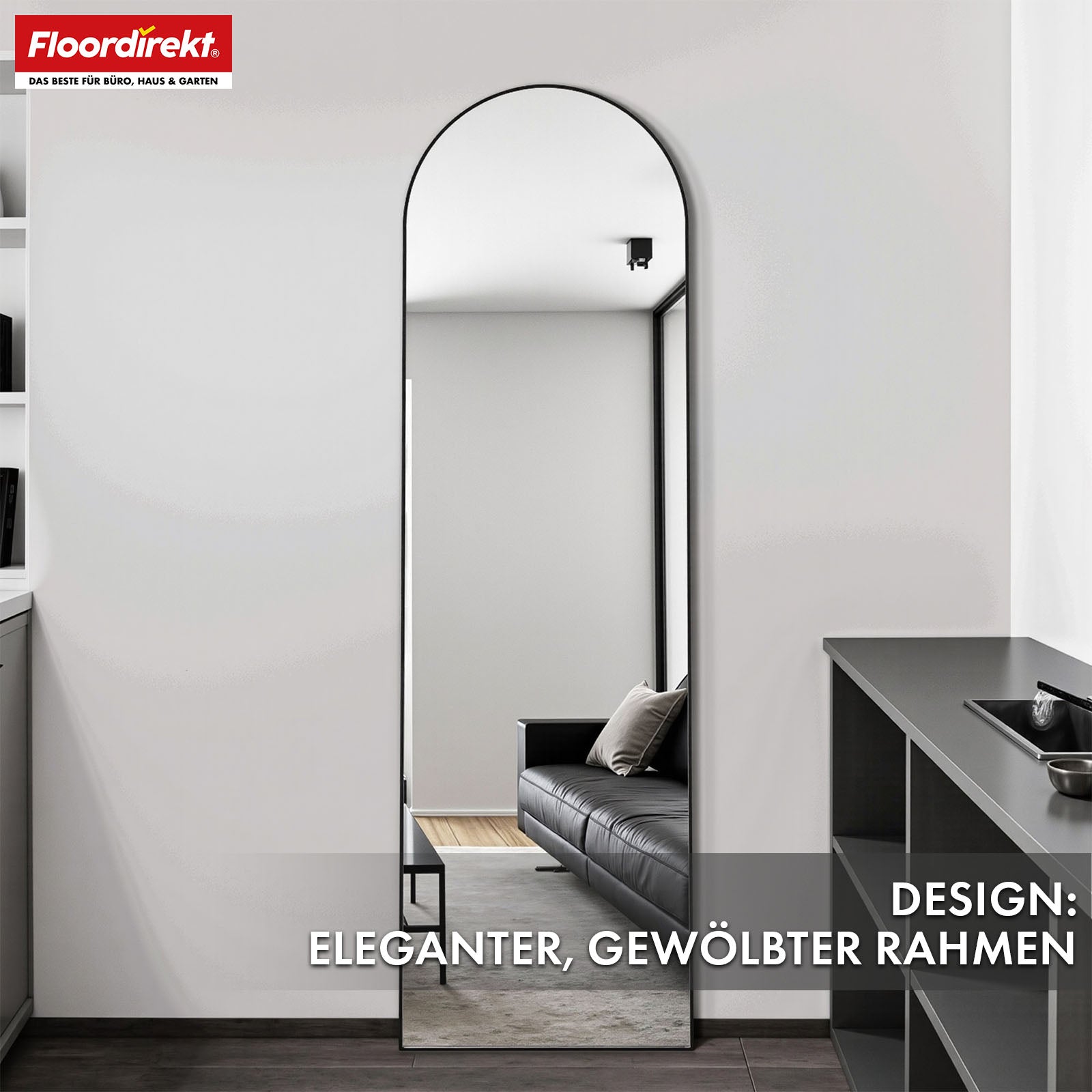 Lichaamsspiegel | Madison | Zwart gebogen aluminium frame | Vrijstaand & wandmontage
