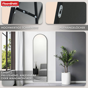 Lichaamsspiegel | Madison | Zwart gebogen aluminium frame | Vrijstaand & wandmontage