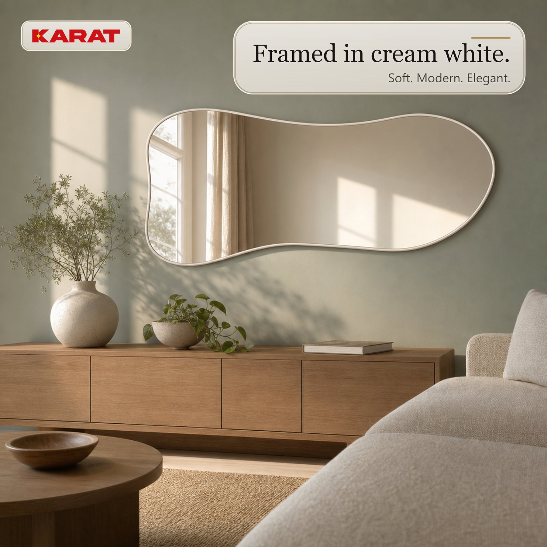 Passpiegel | Mila | Organische wandspiegel met crèmekleurig aluminium frame | 65 × 150 cm
