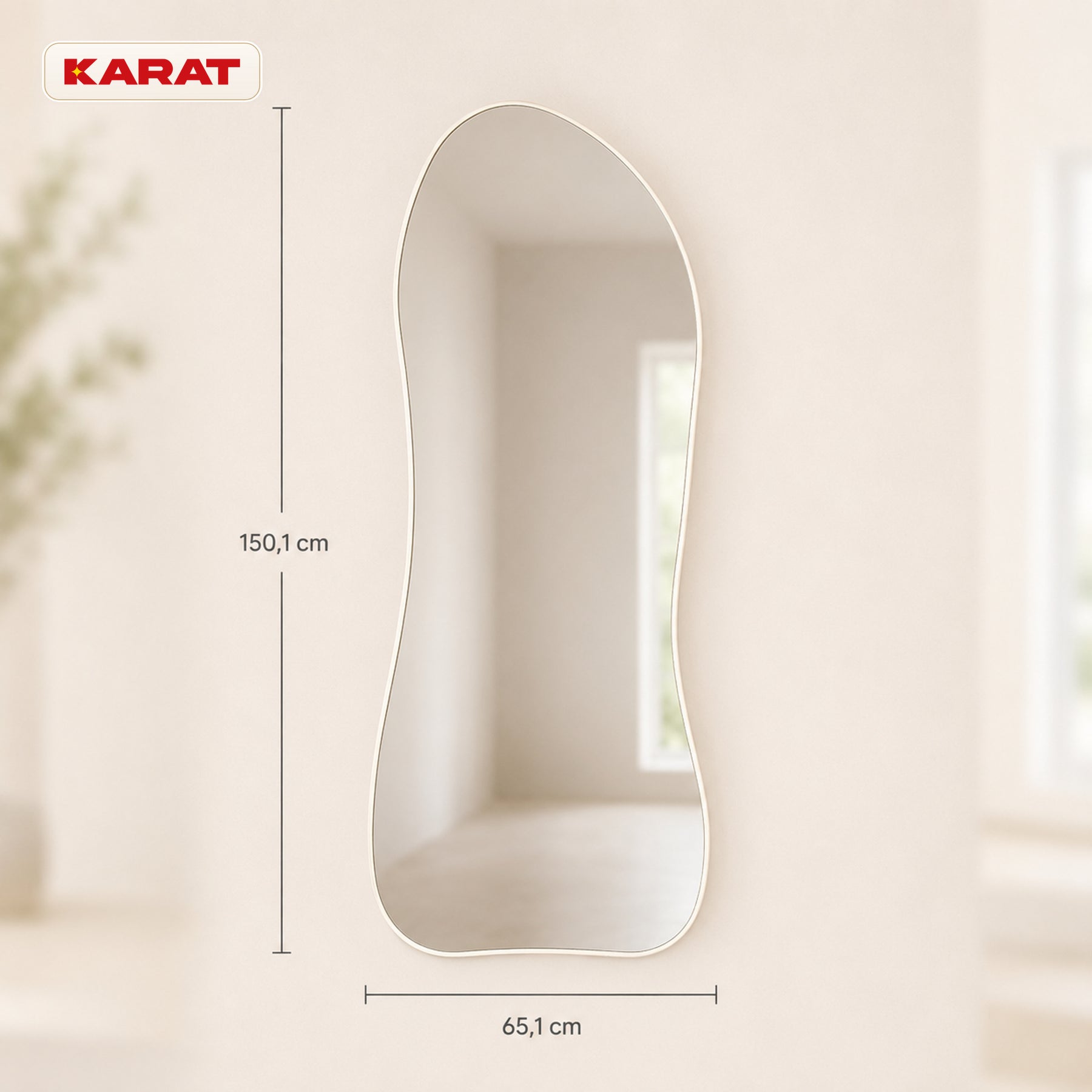 Passpiegel | Mila | Organische wandspiegel met crèmekleurig aluminium frame | 65 × 150 cm